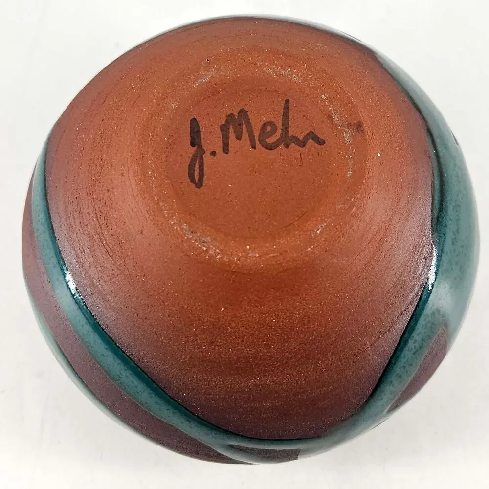 Vintage Studio Art Pottery signed Jon Mehr Tenmoku redware vase